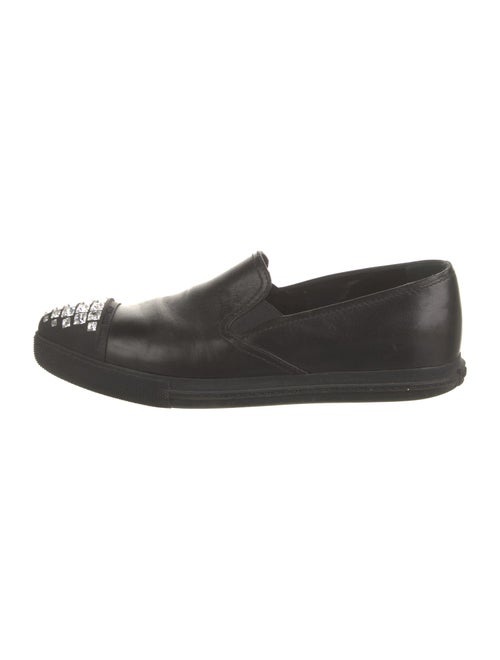 Miu Miu Leather Crystal Embellishments Loafers