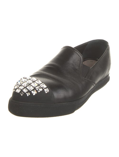 Miu Miu Leather Crystal Embellishments Loafers
