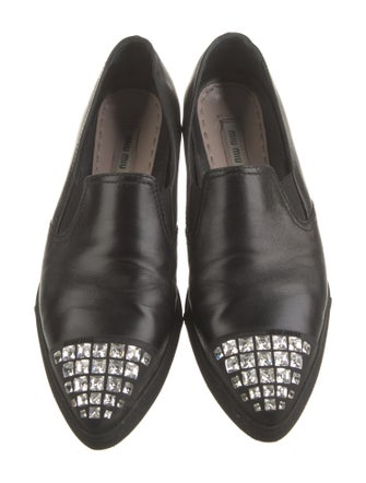 Miu Miu Leather Crystal Embellishments Loafers