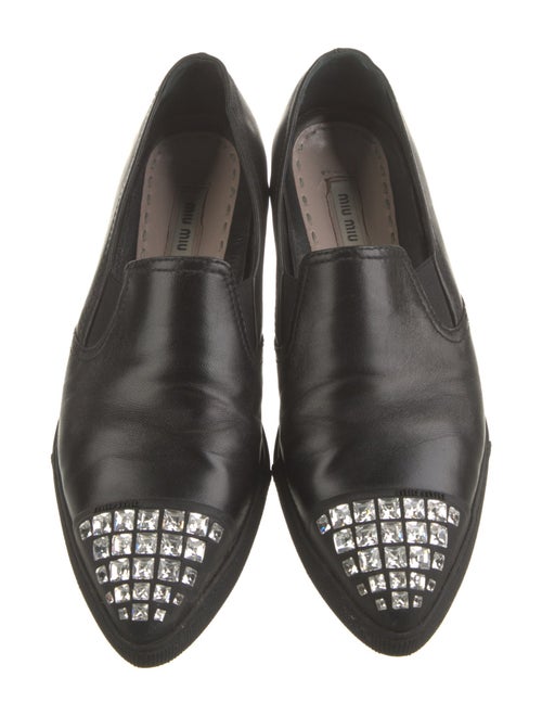 Miu Miu Leather Crystal Embellishments Loafers
