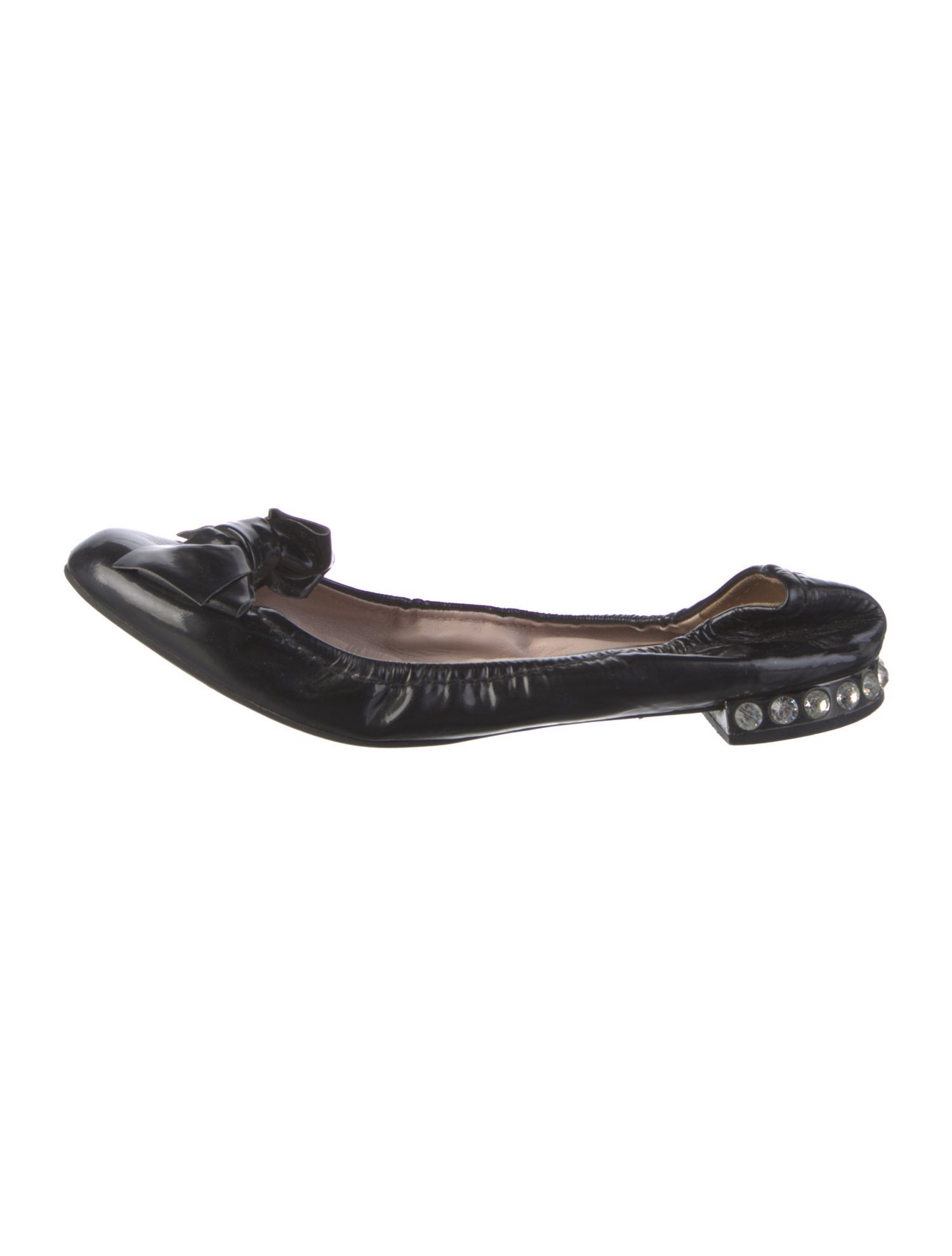Miu Miu Patent Leather Bow Accents Ballet Flats