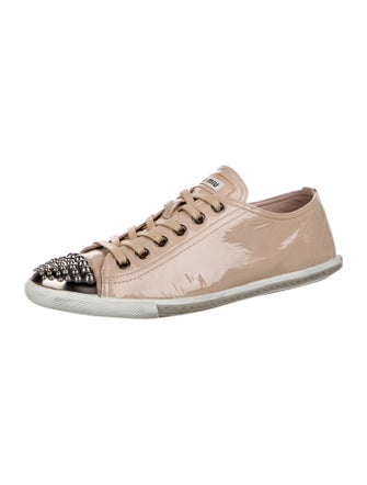 Miu Miu Patent Leather Studded Accents Sneakers