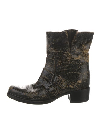 Miu Miu Leather Distressed Accents Moto Boots