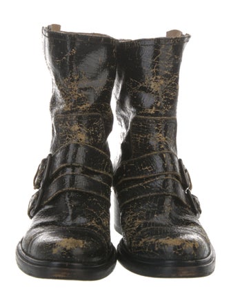 Miu Miu Leather Distressed Accents Moto Boots