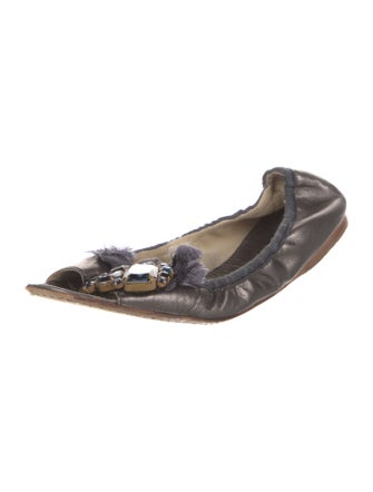 Miu Miu Leather Crystal Embellishments Ballet Flats
