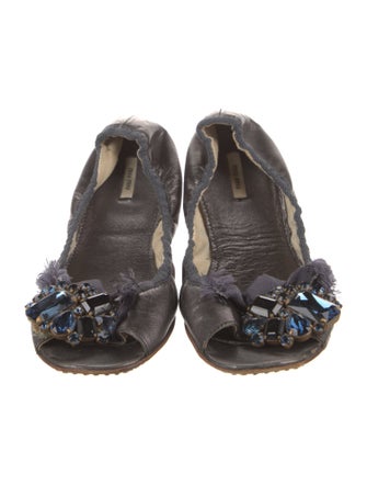 Miu Miu Leather Crystal Embellishments Ballet Flats