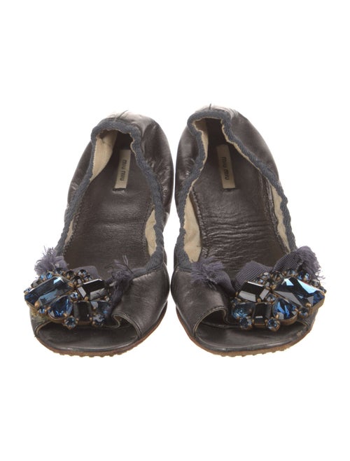 Miu Miu Leather Crystal Embellishments Ballet Flats