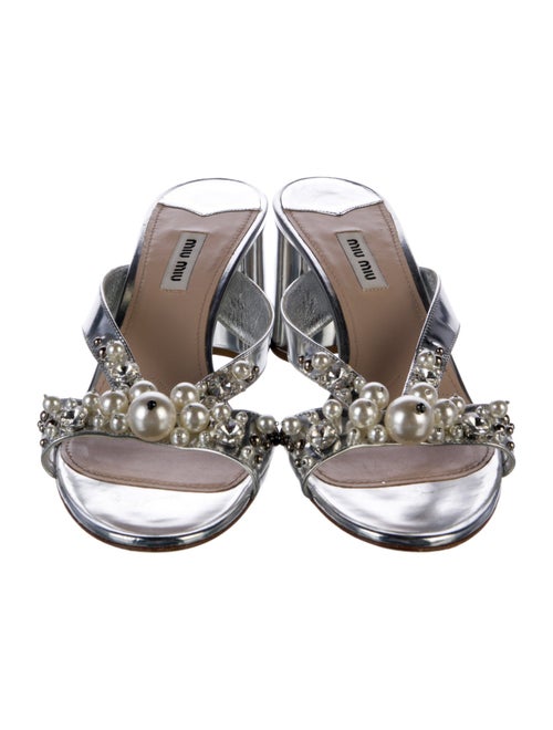 Miu Miu Leather Crystal Embellishments Slides