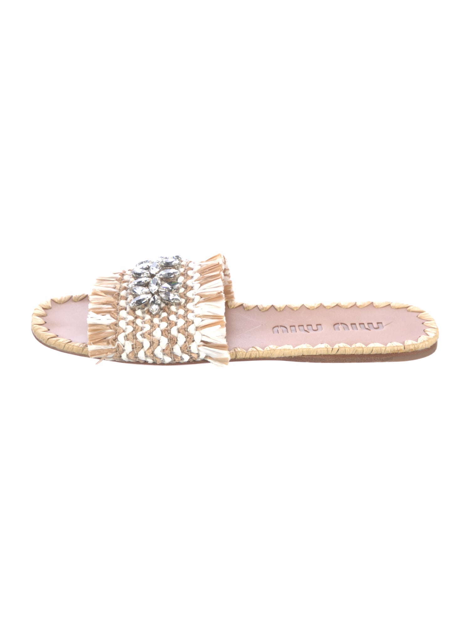 Miu Miu Straw Crystal Embellishments Slides