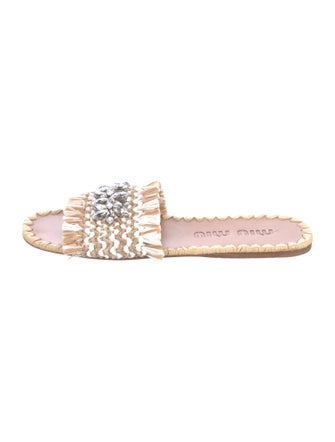 Miu Miu Straw Crystal Embellishments Slides
