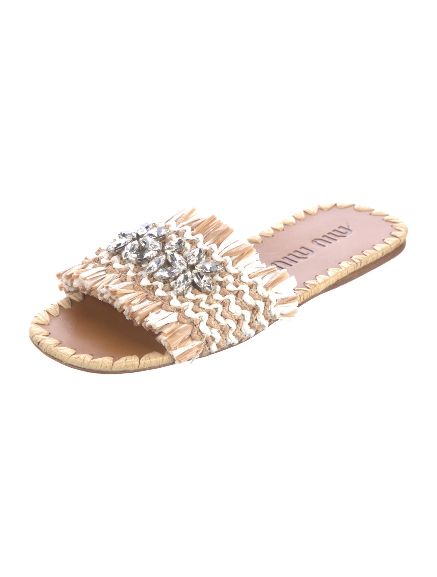 Miu Miu Straw Crystal Embellishments Slides
