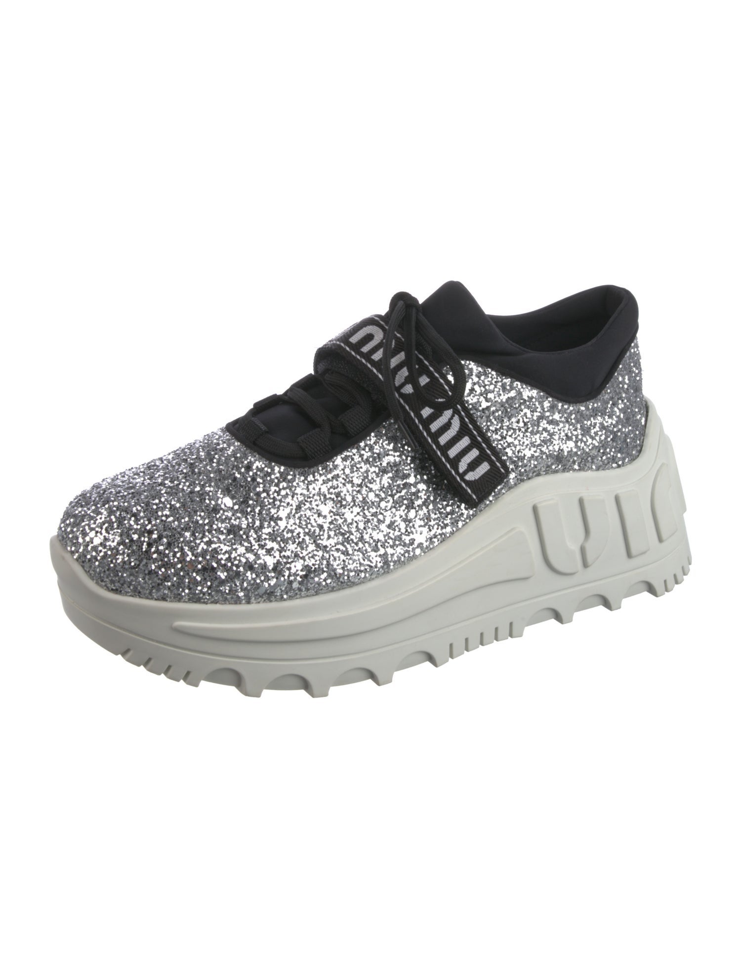 Miu Miu Glitter Colorblock Pattern Athletic Sneakers