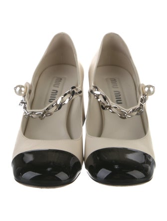 Miu Miu Faux Pearl Accents Leather Pumps