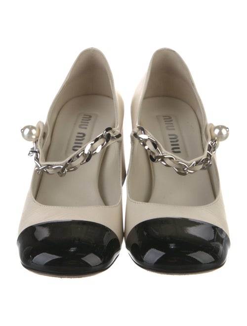 Miu Miu Faux Pearl Accents Leather Pumps
