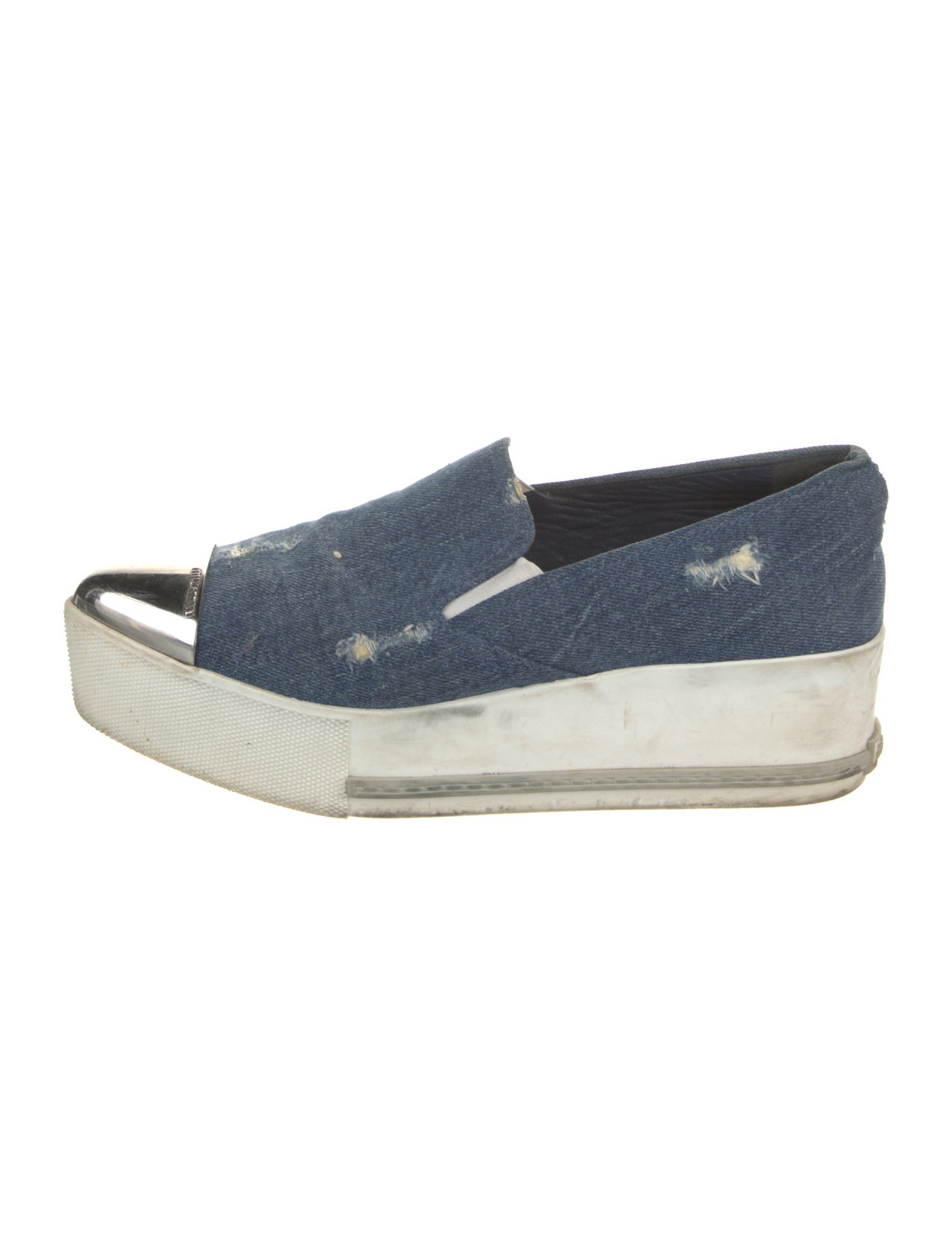 Miu Miu Denim Distressed Accents Loafers