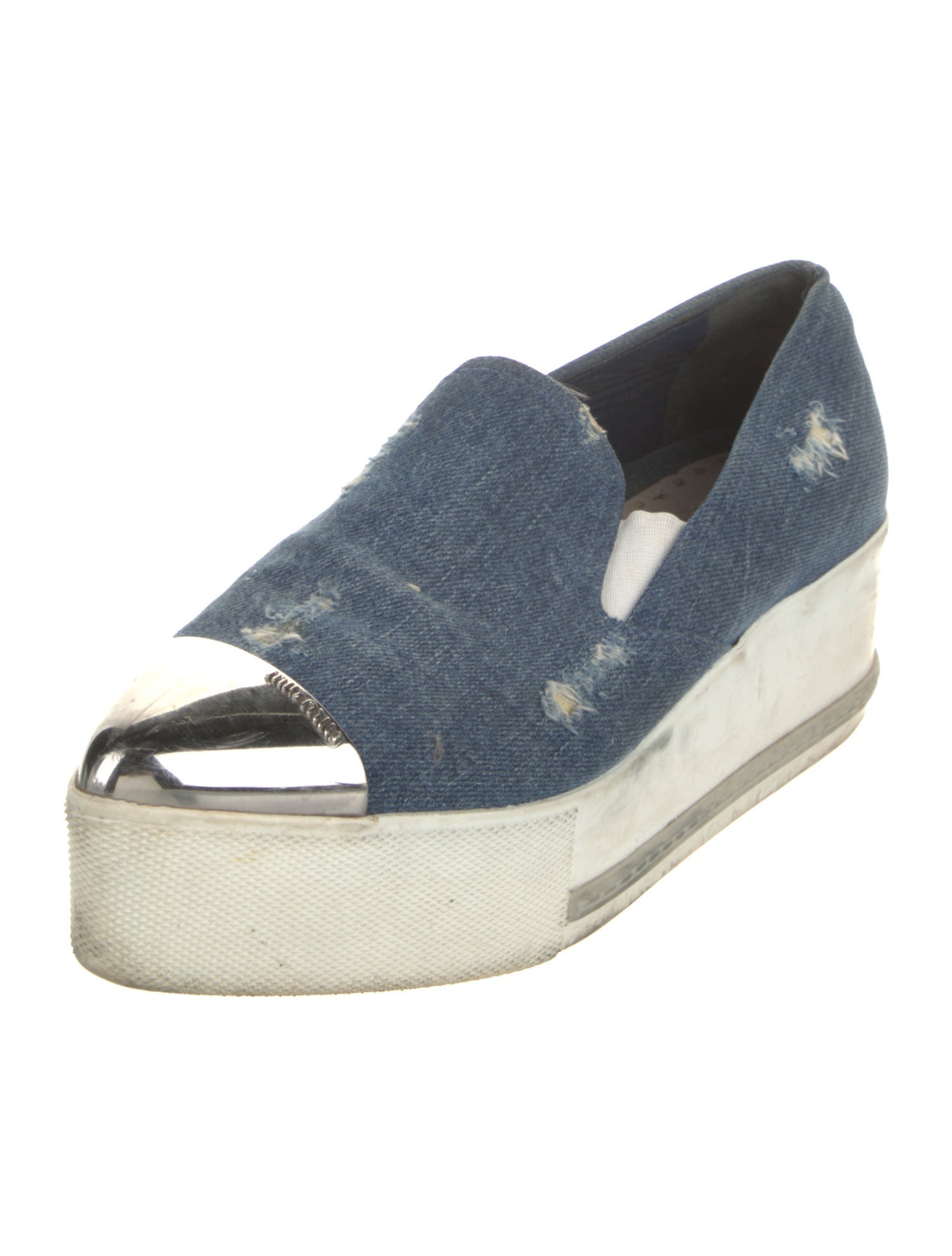 Miu Miu Denim Distressed Accents Loafers