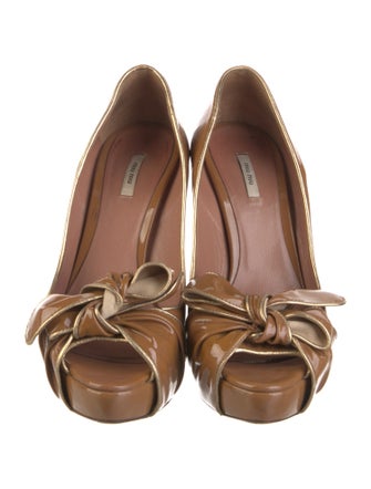 Miu Miu Patent Leather Bow Accents Pumps