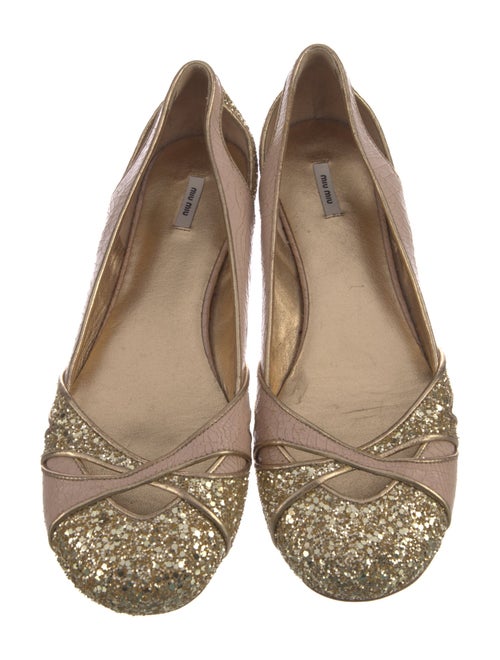Miu Miu Leather Glitter Accents Ballet Flats
