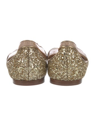 Miu Miu Leather Glitter Accents Ballet Flats