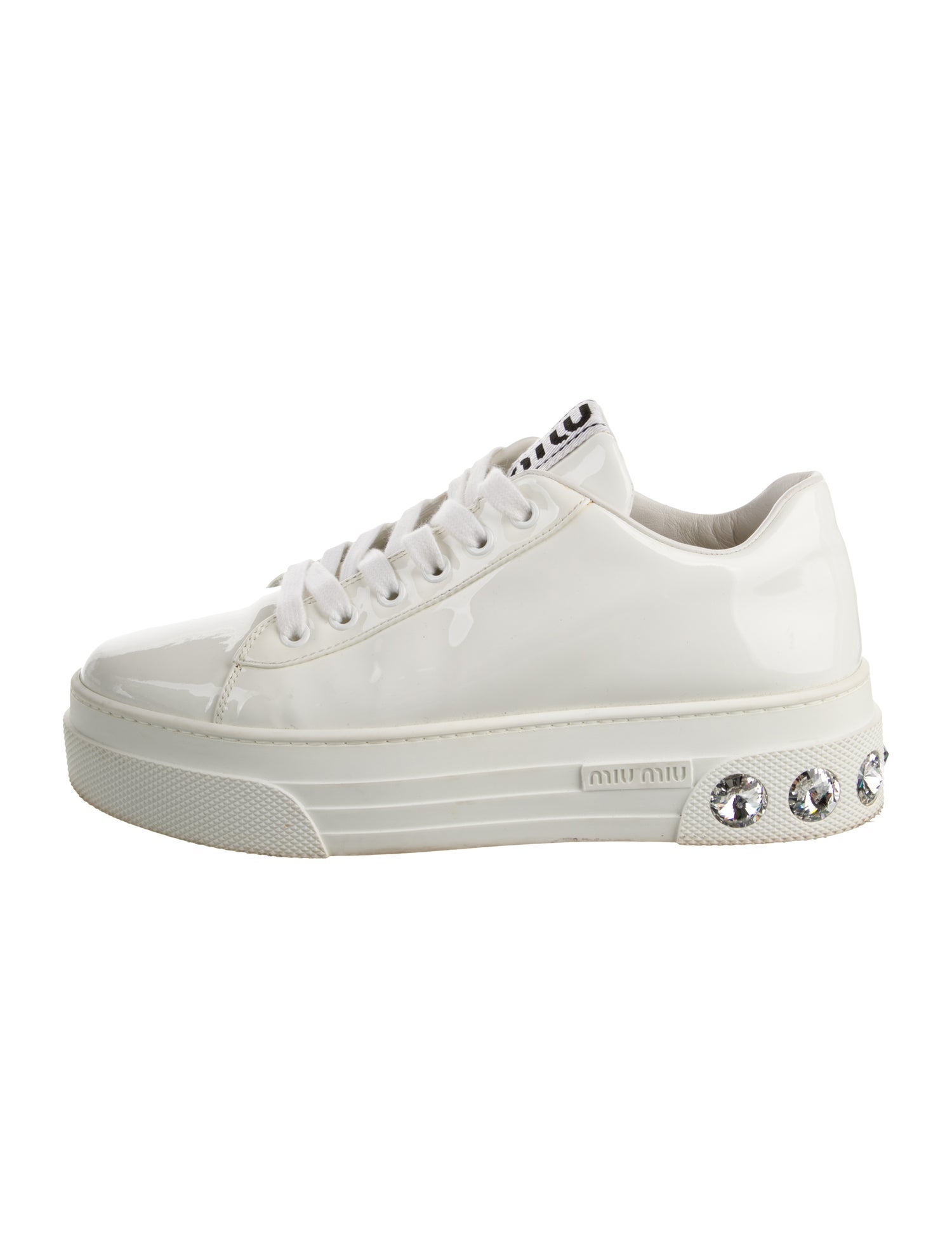 Miu Miu Patent Leather Crystal Embellishments Sneakers