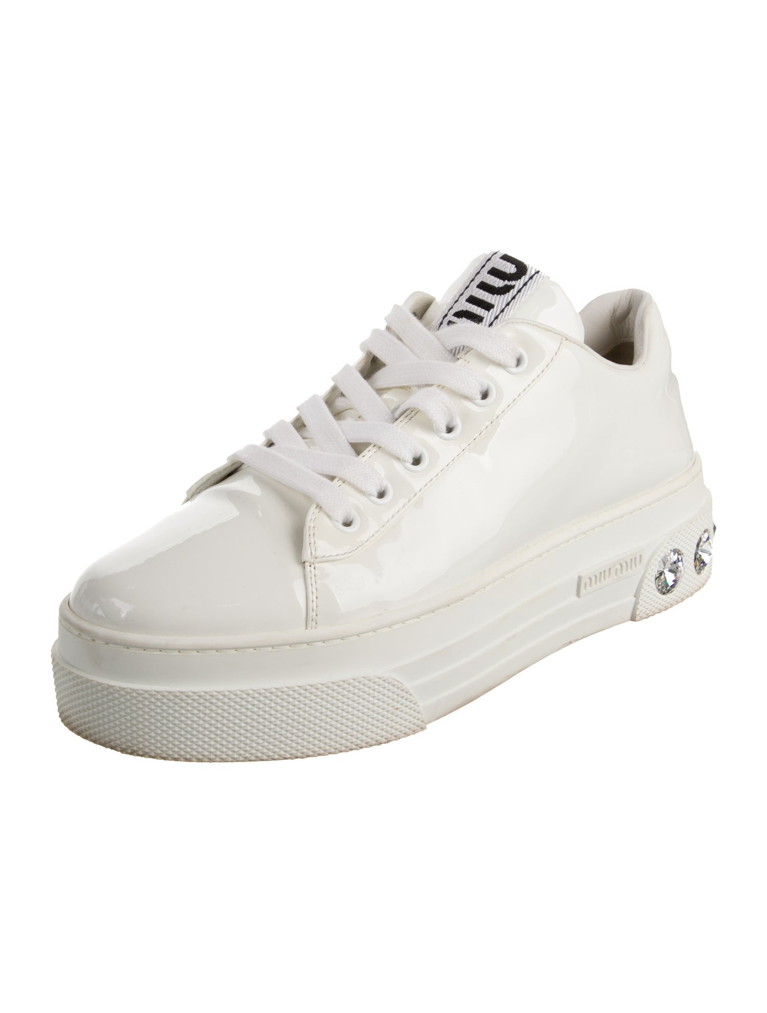 Miu Miu Patent Leather Crystal Embellishments Sneakers