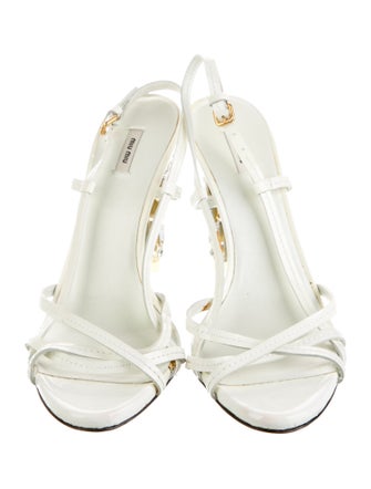 Miu Miu Patent Leather Crystal Embellishments Slingback Sandals