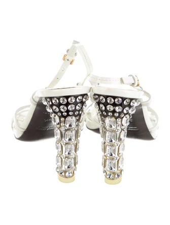 Miu Miu Patent Leather Crystal Embellishments Slingback Sandals