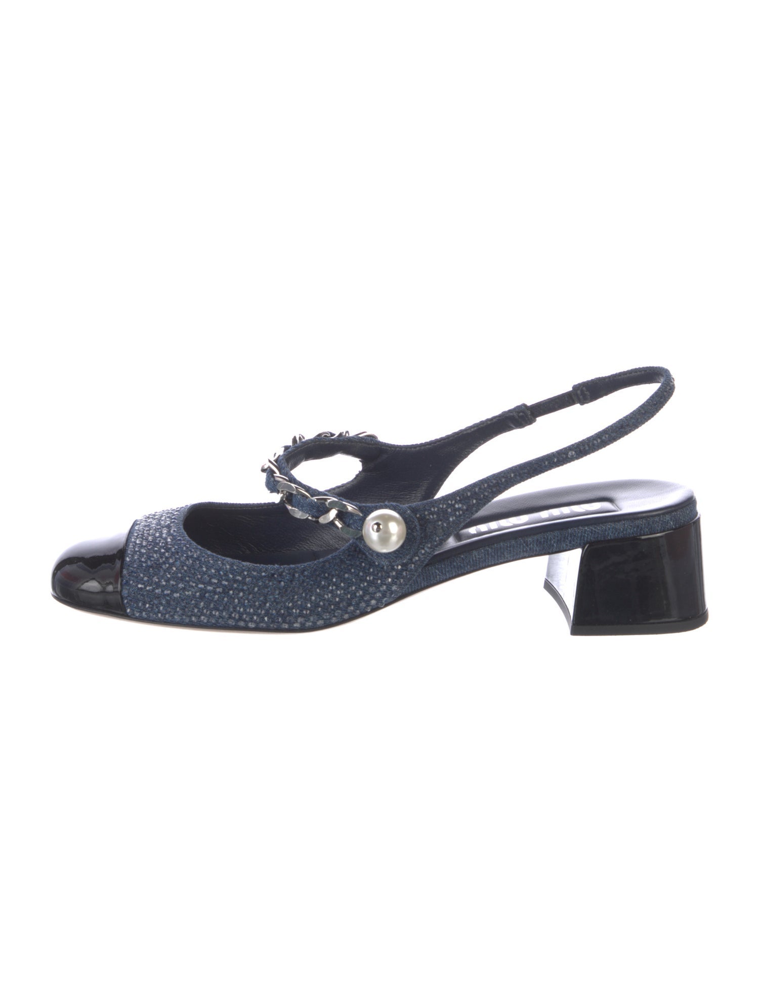 Miu Miu Denim Colorblock Pattern Slingback Pumps