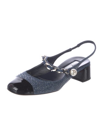 Miu Miu Denim Colorblock Pattern Slingback Pumps