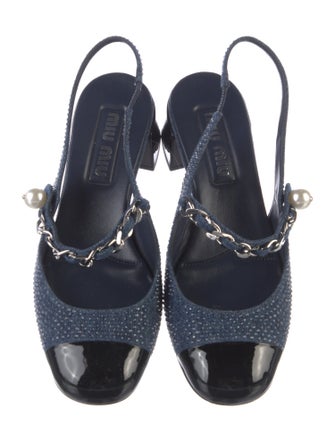 Miu Miu Denim Colorblock Pattern Slingback Pumps