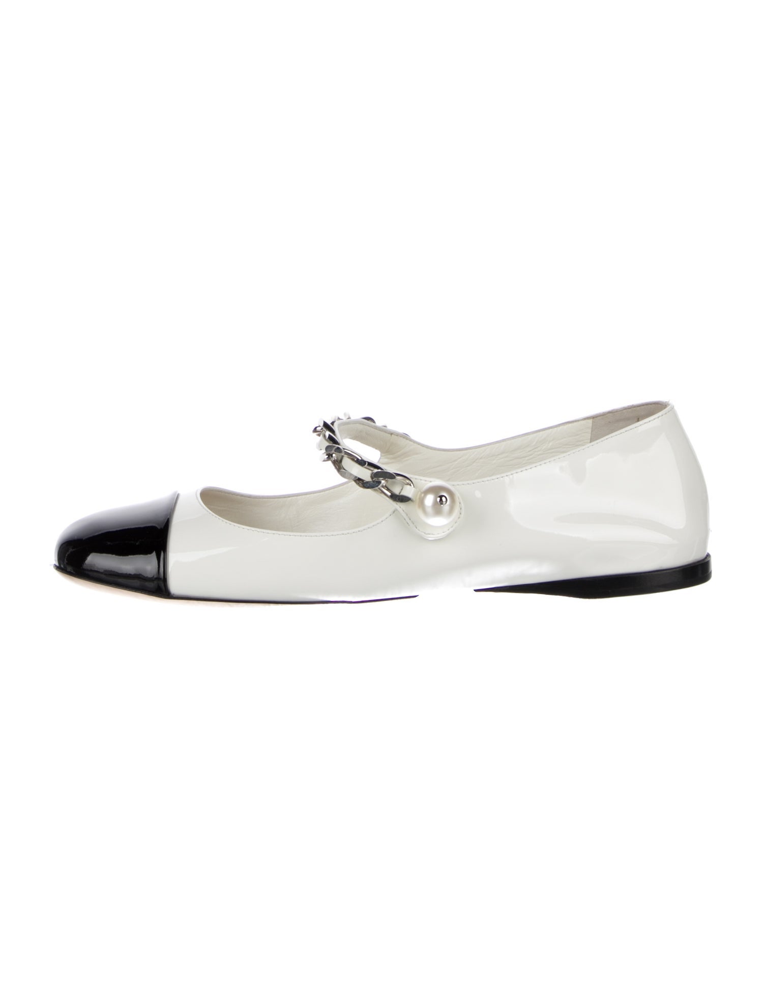 Miu Miu Patent Leather Chain-Link Accents Mary Jane Flats