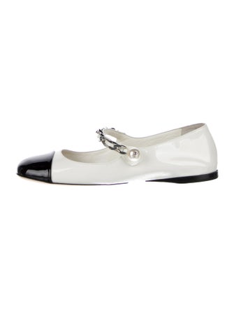 Miu Miu Patent Leather Chain-Link Accents Mary Jane Flats