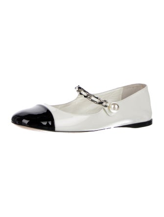 Miu Miu Patent Leather Chain-Link Accents Mary Jane Flats