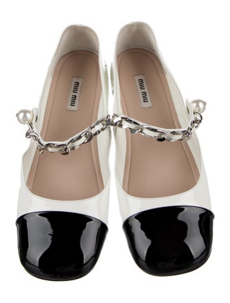 Miu Miu Patent Leather Chain-Link Accents Mary Jane Flats