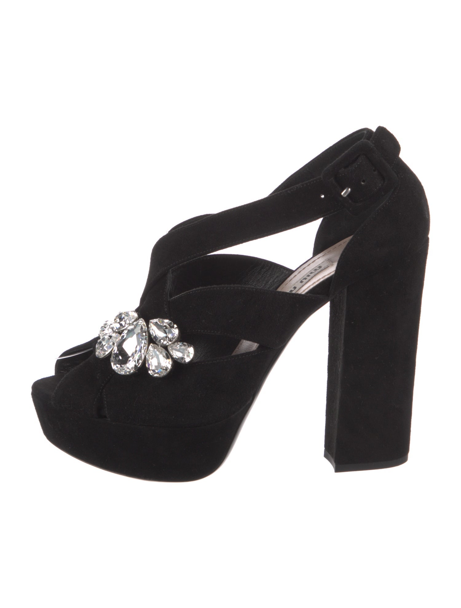 Miu Miu Suede Crystal Embellishments Slingback Pumps