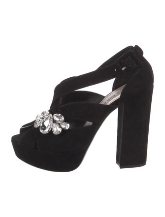Miu Miu Suede Crystal Embellishments Slingback Pumps