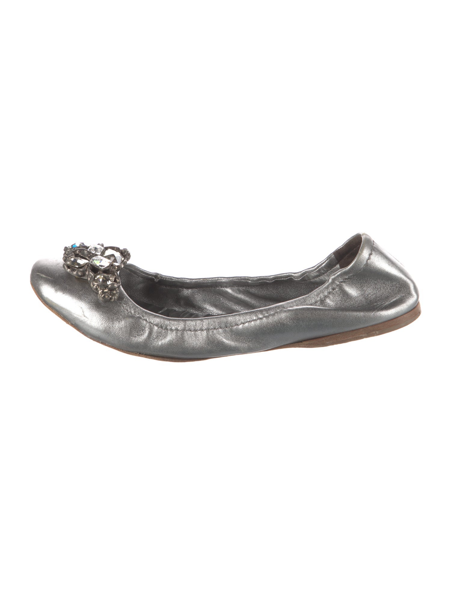 Miu Miu Leather Crystal Embellishments Ballet Flats