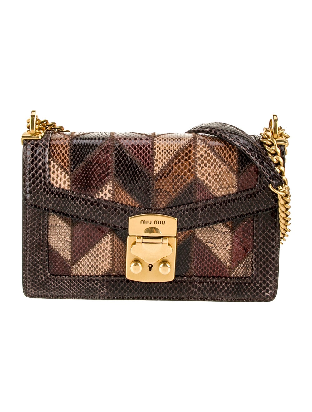 Miu Miu Shoulder Bag Brown Python Plaid Print Gol… - image 1