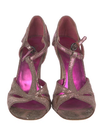 Miu Miu Glitter T-Strap Sandals