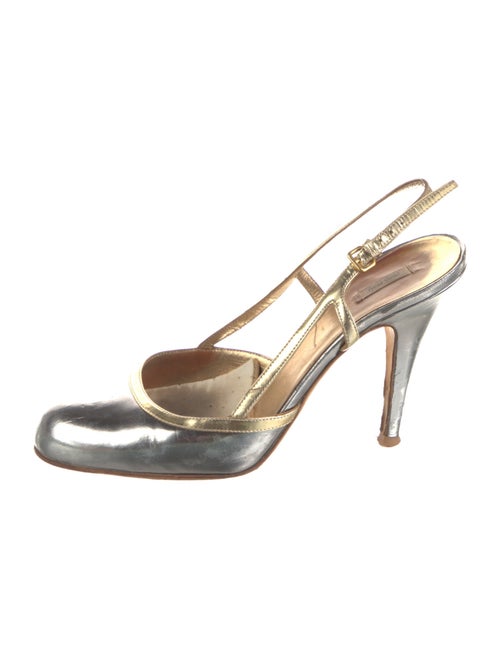 Miu Miu Patent Leather Colorblock Pattern Slingback Pumps