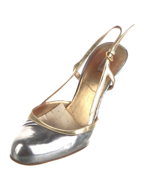 Miu Miu Patent Leather Colorblock Pattern Slingback Pumps