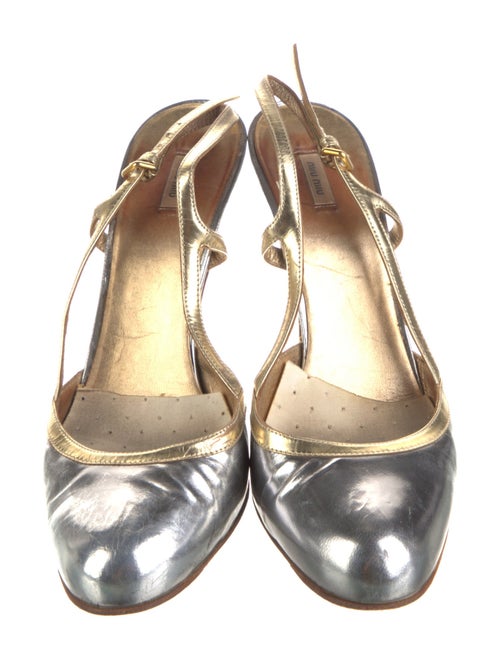 Miu Miu Patent Leather Colorblock Pattern Slingback Pumps