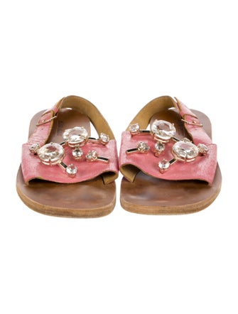 Miu Miu Leather Floral Print Slides