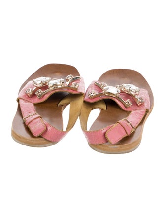 Miu Miu Leather Floral Print Slides