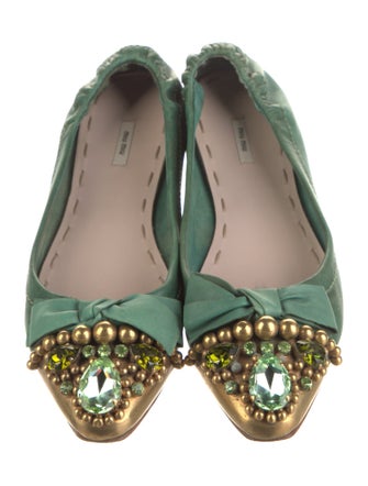 Miu Miu Leather Bow Accents Ballet Flats