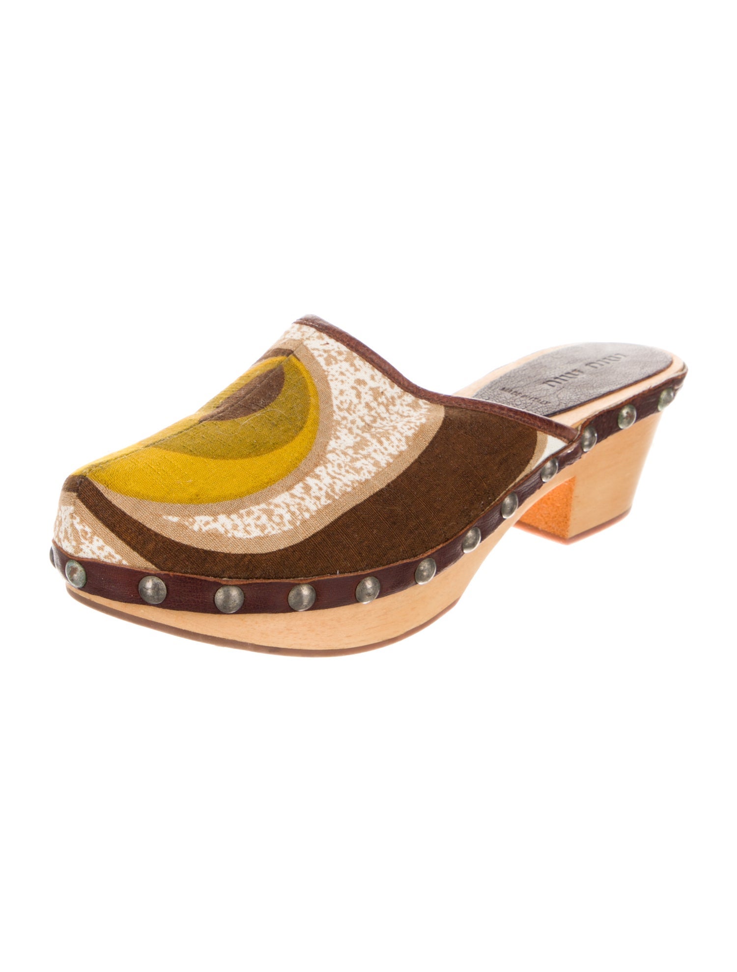 Miu Miu Printed Leather Trim Embellishment Mules