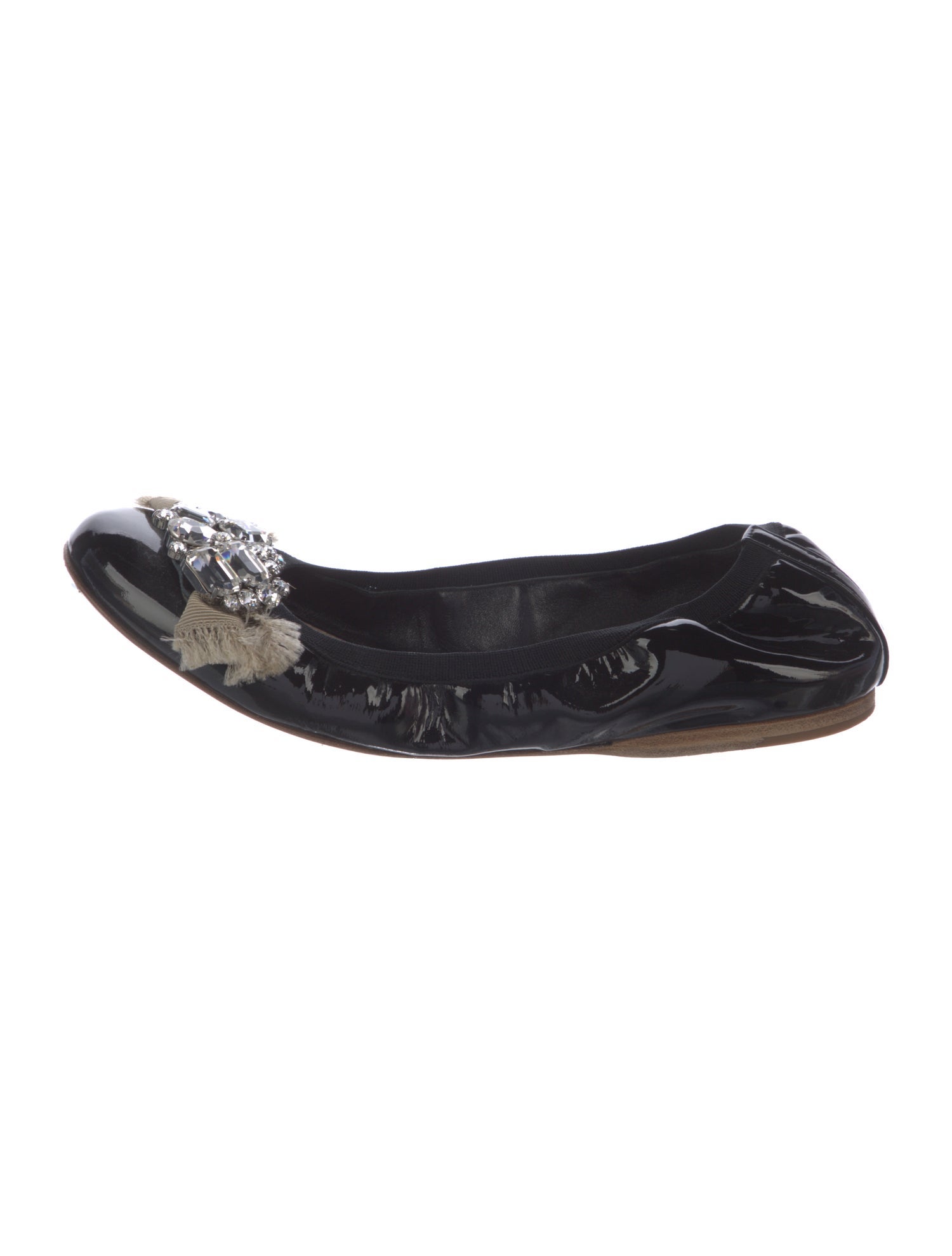 Miu Miu Patent Leather Crystal Embellishments Flats
