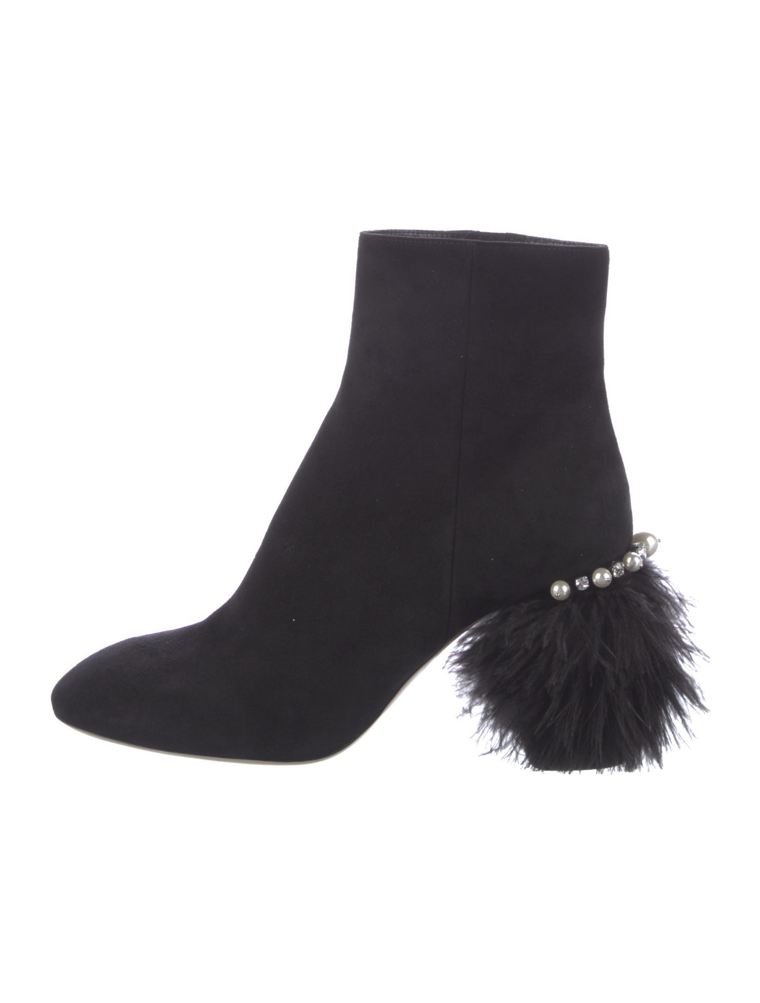 Miu Miu Faux Pearl Accents Suede Sock Boots