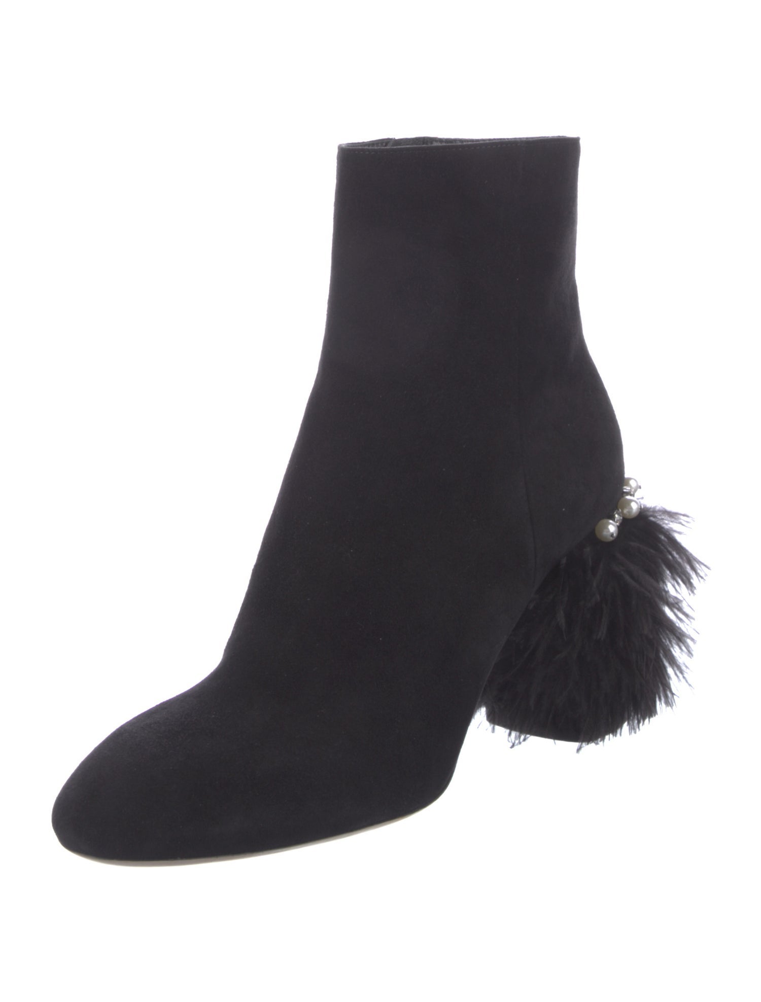 Miu Miu Faux Pearl Accents Suede Sock Boots