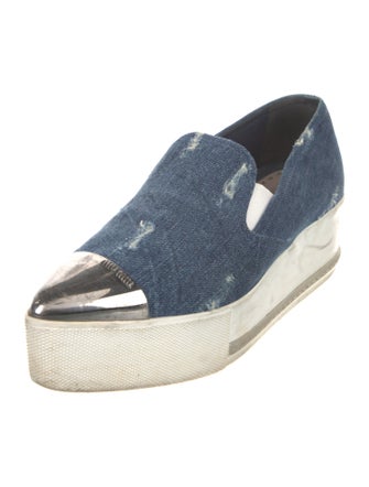 Miu Miu Denim Colorblock Pattern Wedge Sneakers